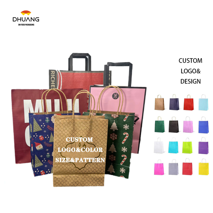 Custom Size Printed logo Paper Bags Kraft Paper Bags for Shopping and Grocery Stores Brown Customizable logo Shopping Bags