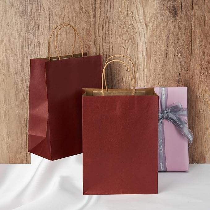 Red Kraft Paper Bag for Gifts Parties-Embossed Screen Printing for Supermarket Food Packaging Retail Birthday Shopping Bag