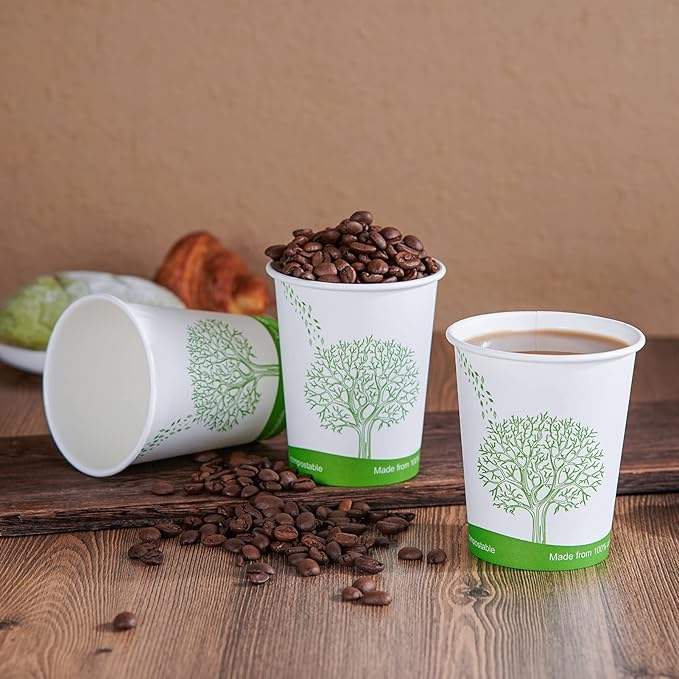 Biodegradable 8oz Disposable Paper Coffee Cups with PLA Lining, Eco-friendly Hot Drink Cups for Parties, Picnics, and Travel