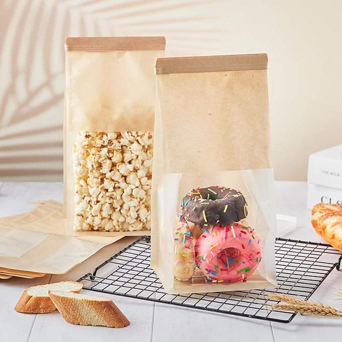 Packages Toast Bag with Window Kraft Tin Tie Label Lock Healing Bag Packaging Pastry Popcorn Custom Bread Bags