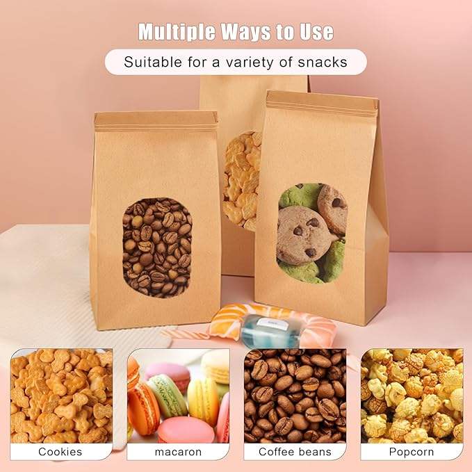 100 Paper Bread Bags With Window Tin Tag Bag 500 Stickers for Sourdough Bread Biscuits Coffee Beans Custom Bread Bags