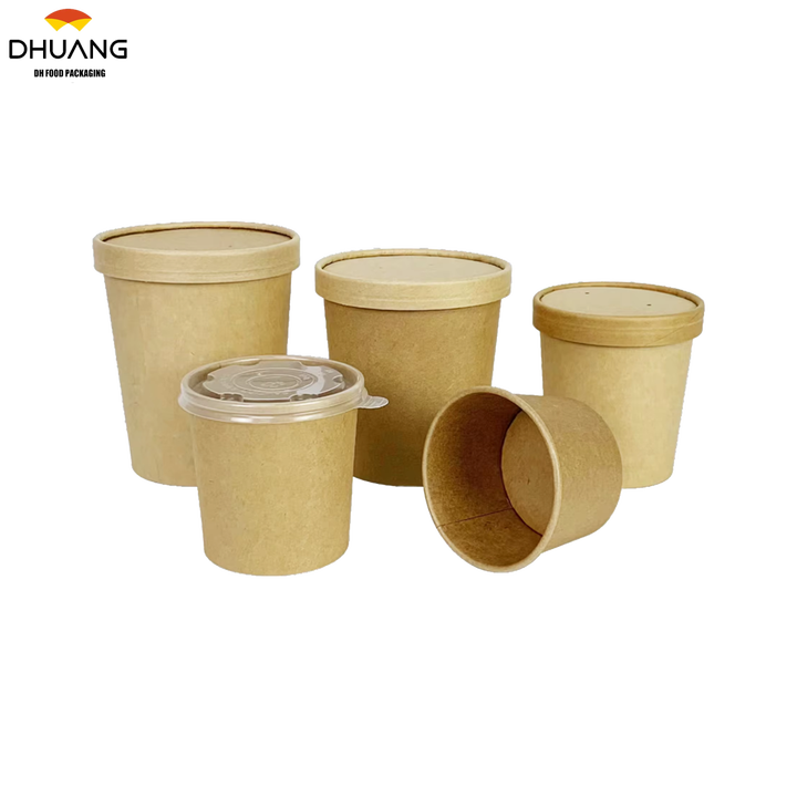 Wholesale Customized Disposable Paper Soup Boxes with Lids, Cowhide Paper Food Cups, and Paper Food Storage Boxes Food Box