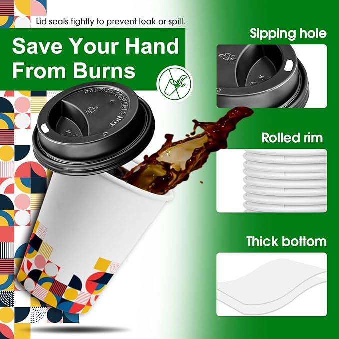 Disposable Coffee Cups With LidsTo Go Thickened Paper Cups for Beverage Coffee Tea Hot Chocolate Coffee Cup
