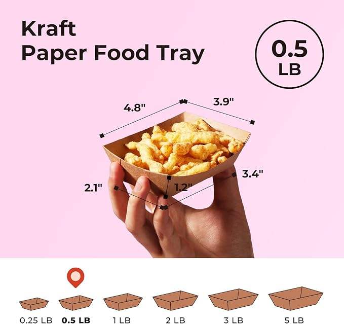 Paper Food Boat Heavy Duty Disposable Food Tray, Kraft Brown for Party Carnival, Oil Proof