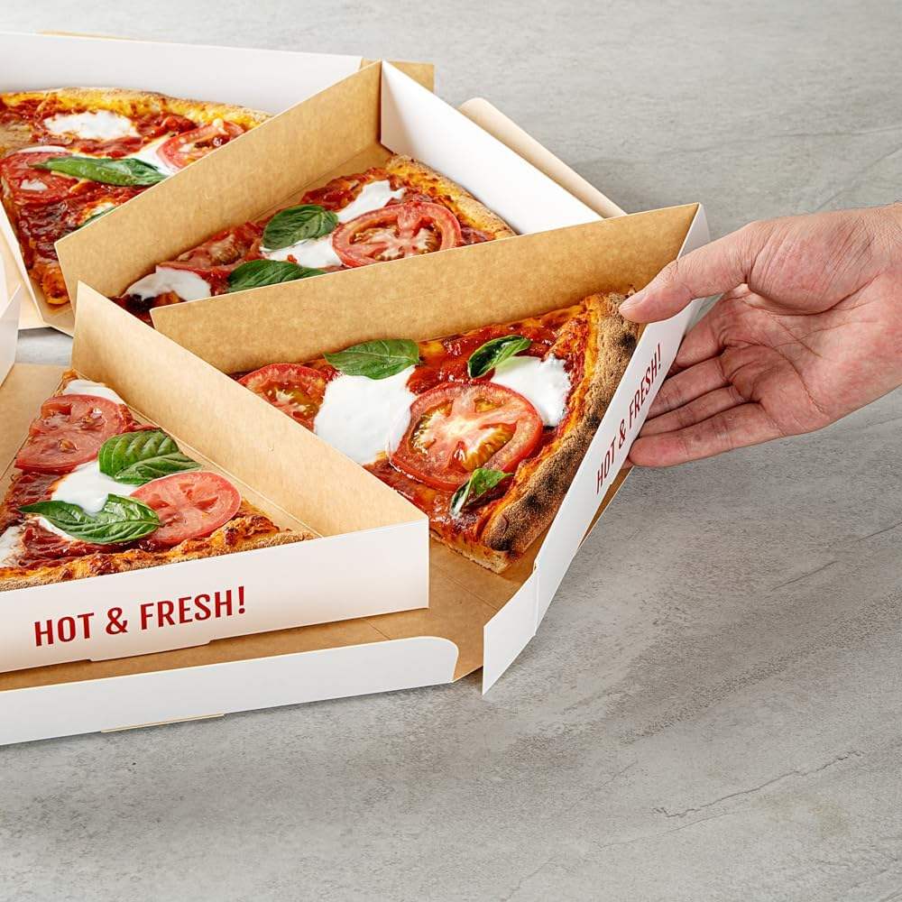 Clamshell Pizza Slice Container - Oil Proof Label Lock White Paper Single Slice Pizza Box for Restaurants Custom Pizza Boxs