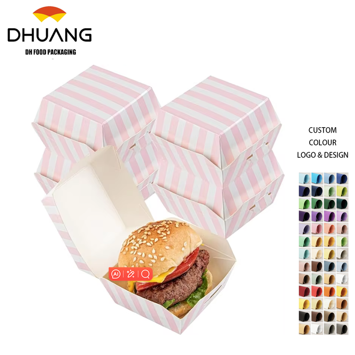 Hamburger Food Container Hinge Cover with Matte Finish Corrugated Paper Grain Storage Box Burger Box