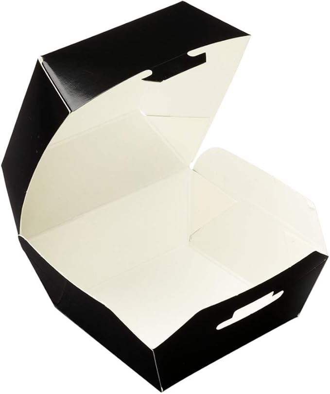 Mini Burger Box Food Container with Hinged Lid Disposable Black Paper Takeout Box for Small Burgers or Desserts