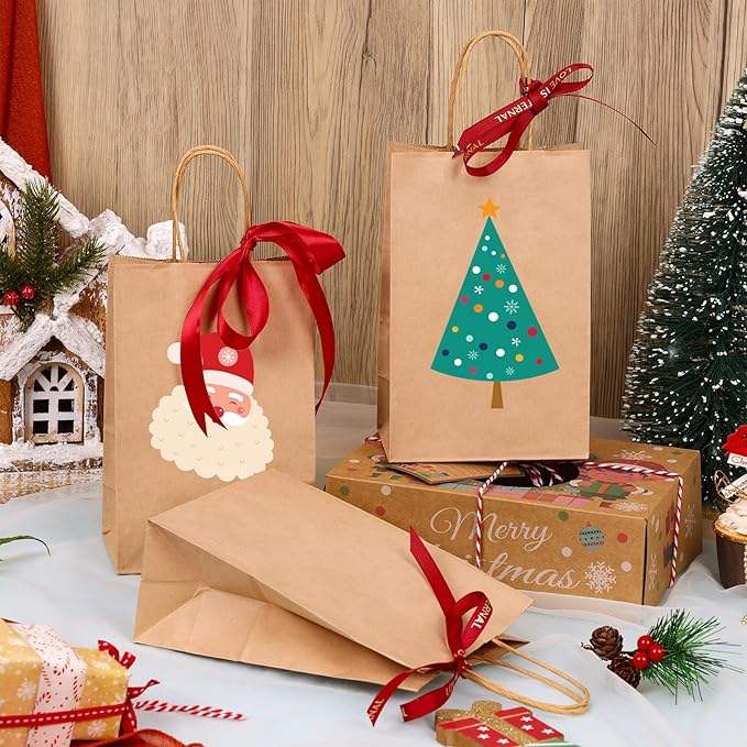60pcs Paper Bags Gift Bags Brown Small Paper Gift Bags with Handles Bulk for Shopping Birthday Wedding