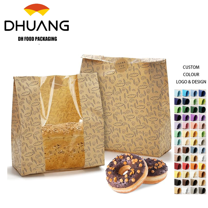 Craft Paper Bread Bags Clear Window 100 Stickers for Brown Toast Cookie Packaging Sourdough Bread Friendly Custom Bread Bags