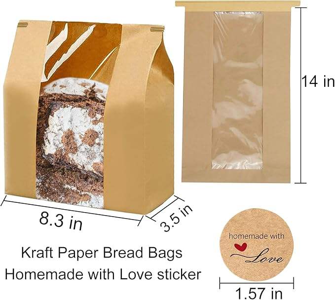Window Dough Cowhide Bread Bags Tin Tag Lock for Baked Goods Packaging Storage Custom Bread Bags