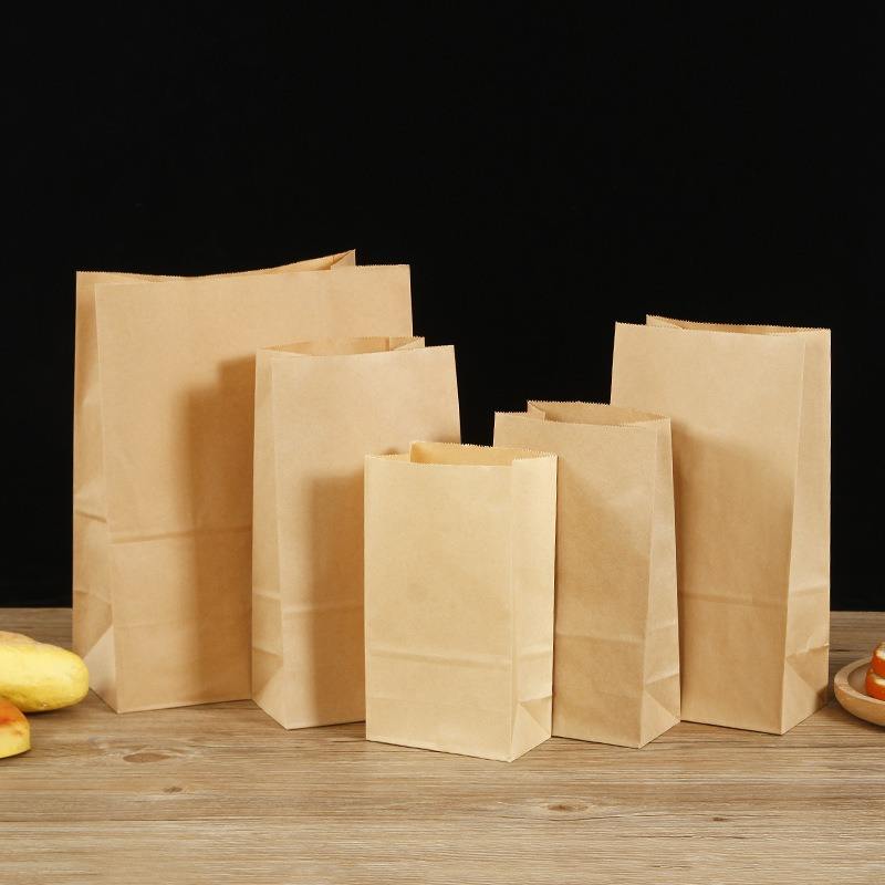 Thickened Food Kraft Paper Bag Customized square Bottom Bag Baking Takeaway Snacks Snack Laminating Oil-proof Storage Bag