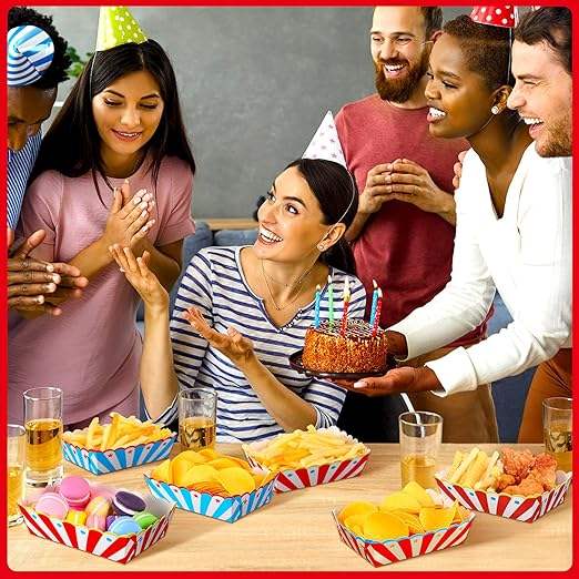 Disposable Paper Food Boat Party Supplies for a Carnival - Soft Snacks Hot Dogs in Insulated Containers Food Trays