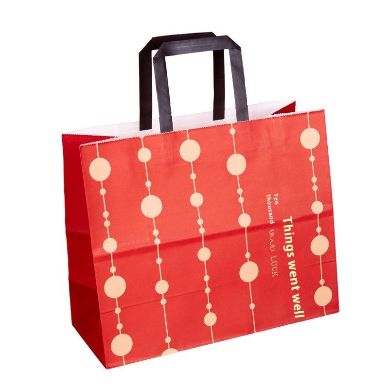New Year Red Kraft Paper Bag Full Moon Design Festive Wedding Housewarming Birthday Gift Thick Woven Rope Offset Printing