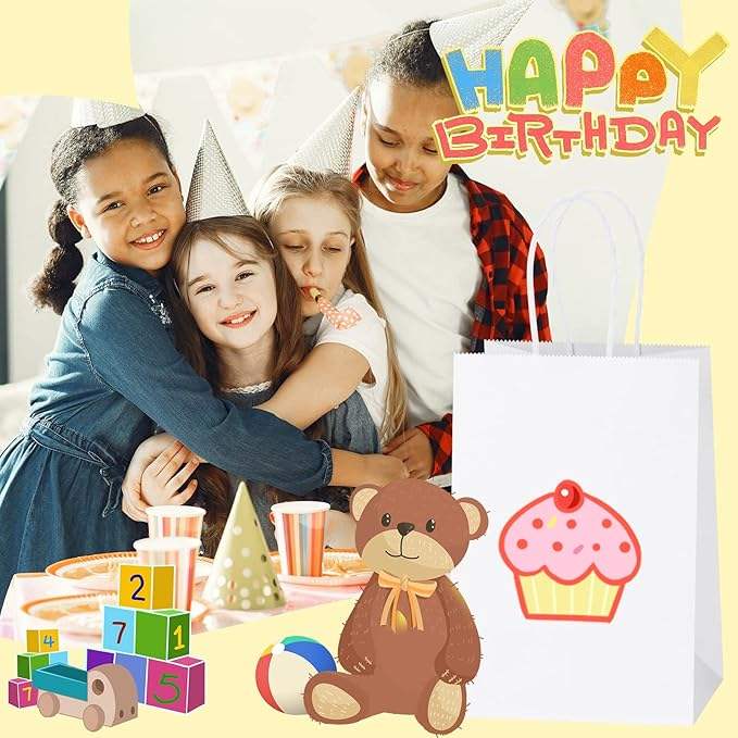 White Paper Bags with Handles Gift Bags Bulk Kraft Paper Recyclable Small Business Shopping Bags