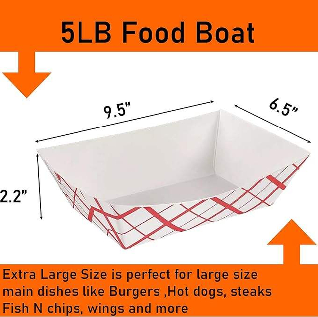 Food Tray Red and White Checkered Paper Extra Large Disposable Recyclable Flavoring Grease Proof Food Trays