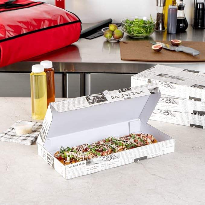 Flatbread Takeaway Box Sturdy Disposable Corrugated Pizza Box - Label Lock System Newsprint and White Paper Custom Pizza Boxs