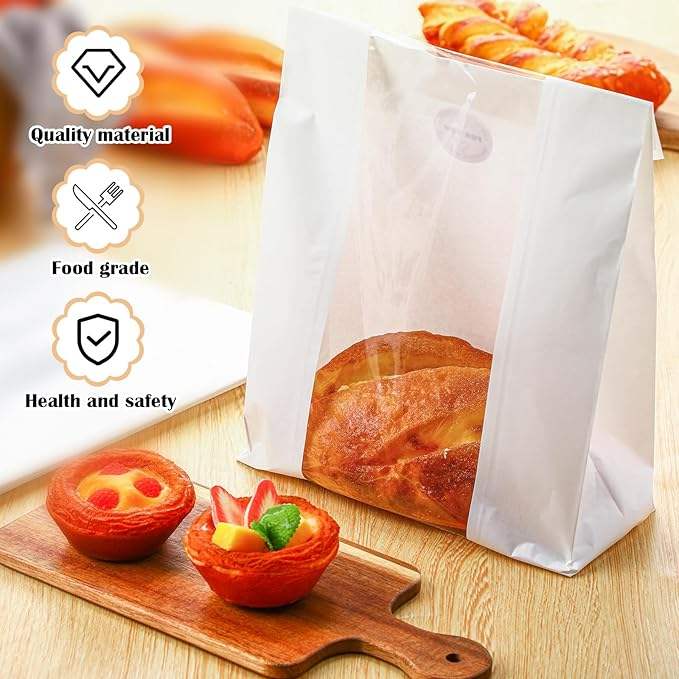 240 Large Window Bread Paper Bags Leaven Bags for Packaging and Storage of Baked Goods Custom Bread Bags