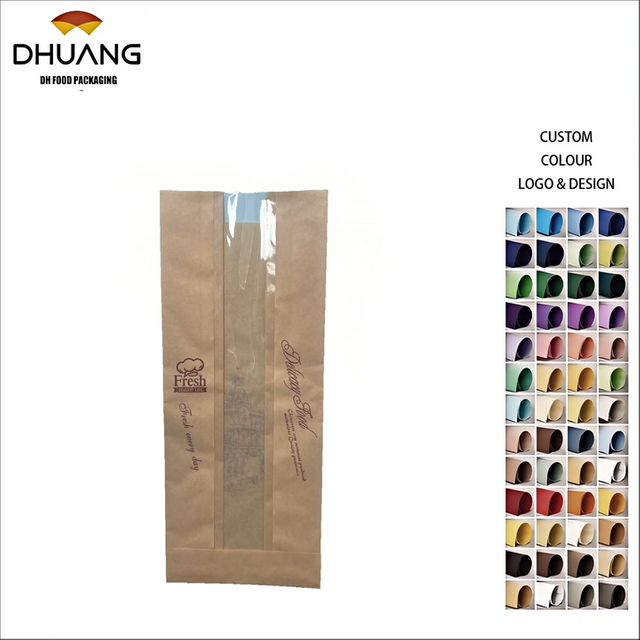 Biodegradable Food Paper Custom Packaging Kraft Paper with Window Bread Bag Cake Bread Croissant Oil-proof Paper Bag
