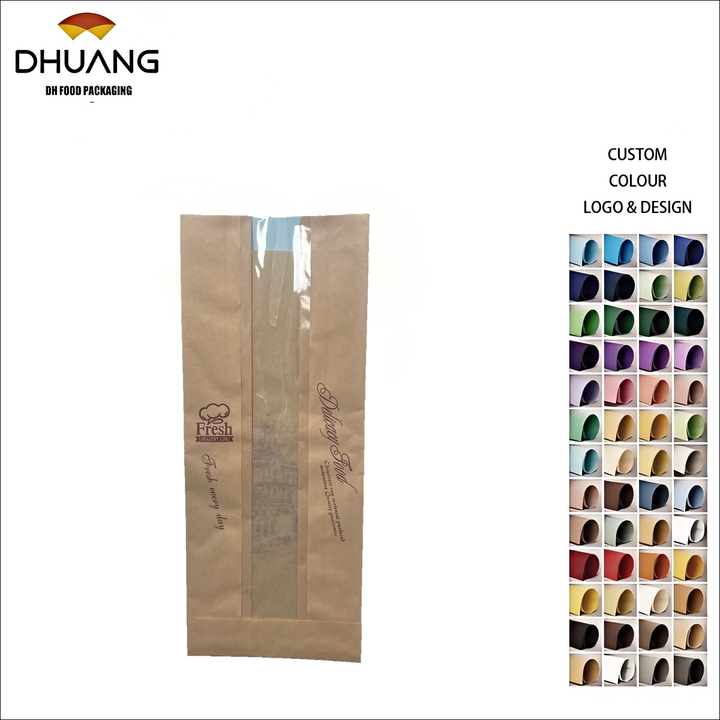 Biodegradable Food Paper Custom Packaging Kraft Paper with Window Bread Bag Cake Bread Croissant Oil-proof Paper Bag
