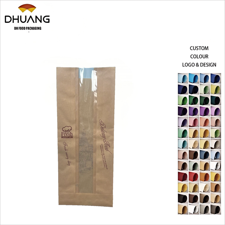 Biodegradable Food Paper Custom Packaging Kraft Paper with Window Bread Bag Cake Bread Croissant Oil-proof Paper Bag