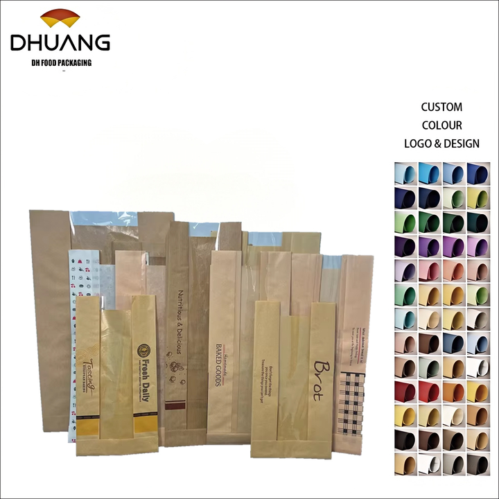 Toast Storage Bag with clear Window Cookie Paper Packaging with Your Own logo Custom Bread Kraft Paper Bag Oil-proof Paper Bag