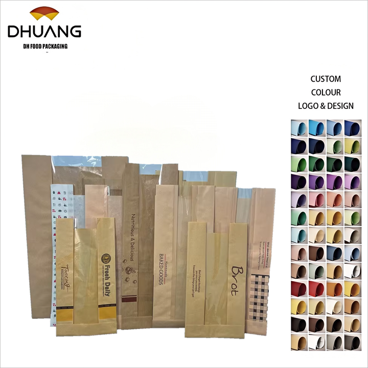 Toast Storage Bag with clear Window Cookie Paper Packaging with Your Own logo Custom Bread Kraft Paper Bag Oil-proof Paper Bag