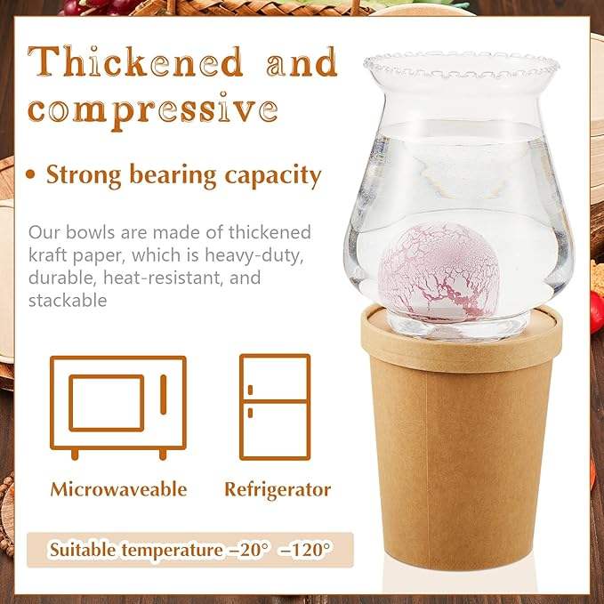 32 oz Paper Soup Container with Lid Disposable Cowhide Soup Food Bowl Microwave Food Storage Ice Cream Container Paper Cup