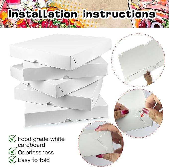 8PCS White Pizza Box for Homemade Pizzas Cookies Cakes and Crafts Custom Pizza Boxes