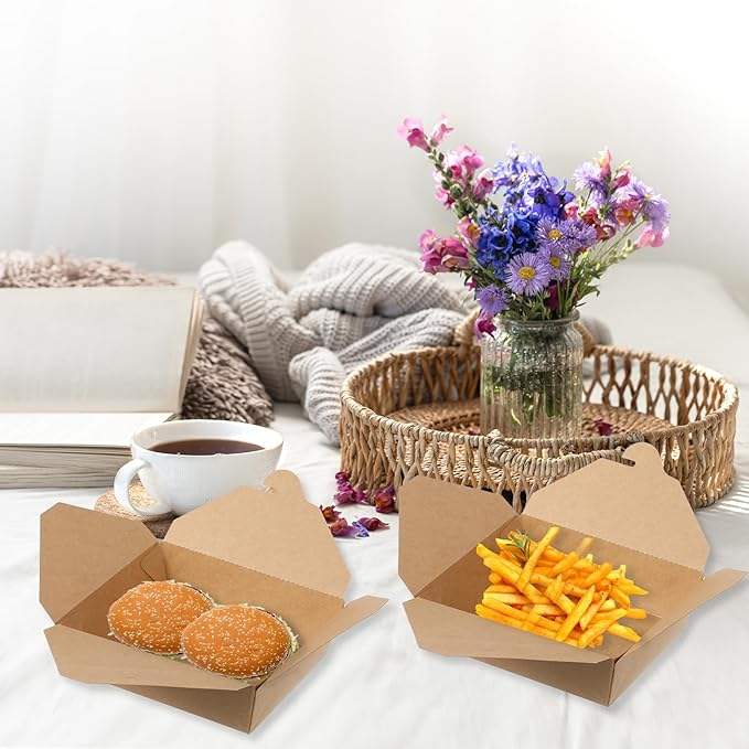 Disposable Leak-proof and Oil-proof Food Container Brown Paper Color Microwavable Suitable for Restaurants and Parties Food Box