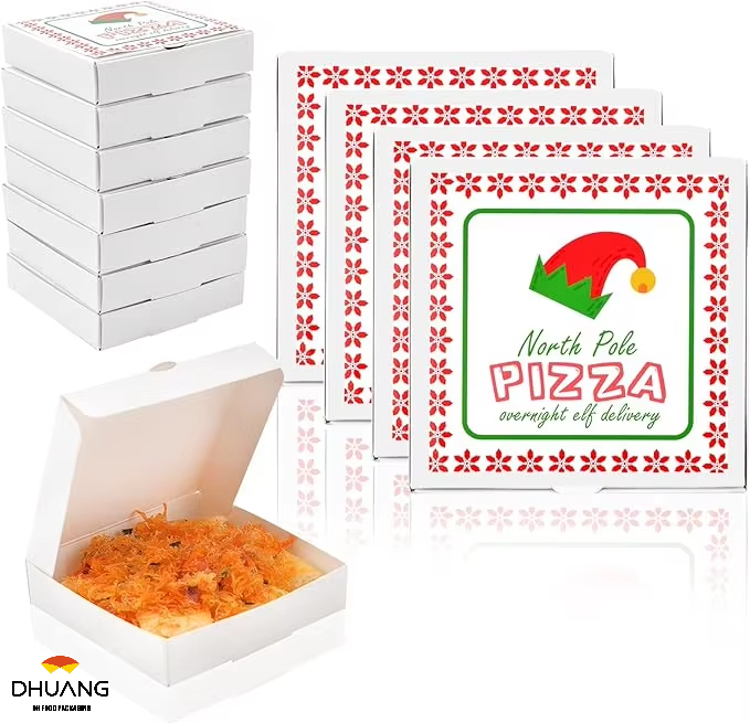 50 Elf Mini Pizza Boxes Square Cardboard with Stickers for Parties Christmas Birthdays Custom Pizza Boxs
