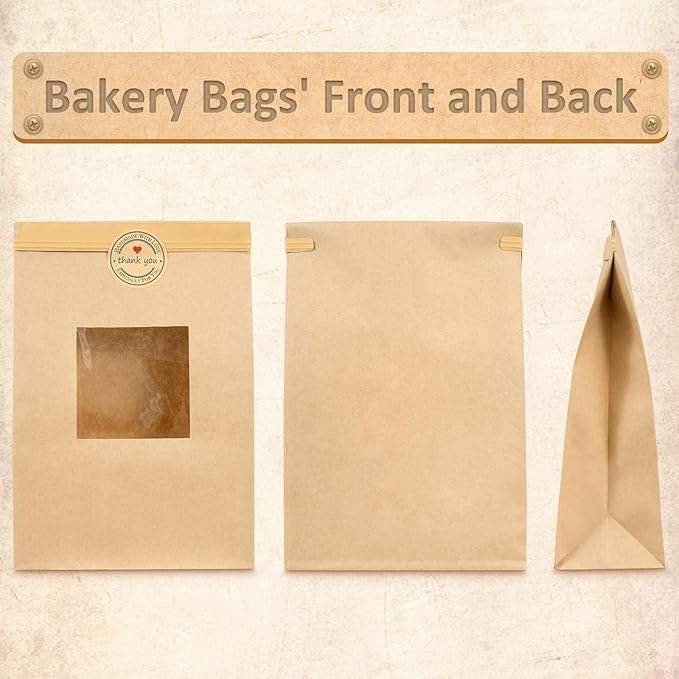 Customized Paper Bread Bags with windows Featuring Free Stickers for Food Storage Suitable for Bakeries Custom Bread Bags