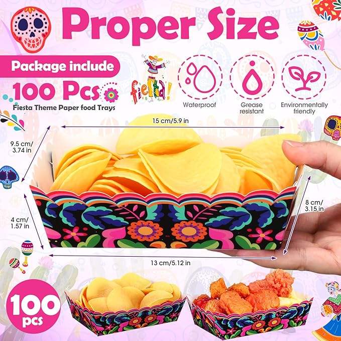Mexican Paper Food Tray Disposable Holiday Snack Tray Mexican Party Serving Nachos Popcorn Hot Dog Tacos