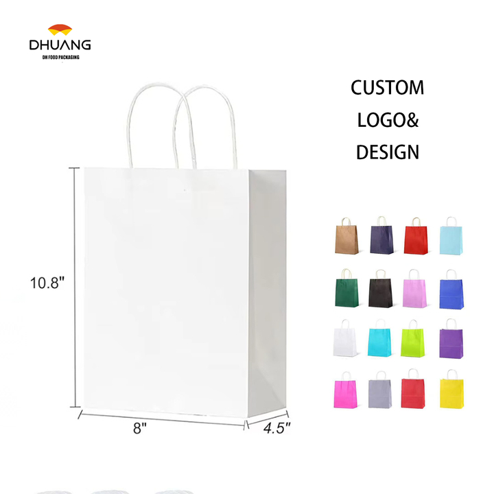 Medium White Kraft Paper Gift Party Grocery Retail Shopping Candy Craft Custom Paper Bag