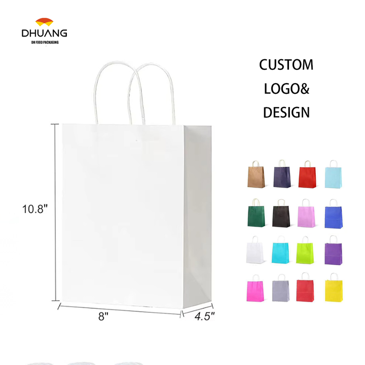 Medium White Kraft Paper Gift Party Grocery Retail Shopping Candy Craft Custom Paper Bag