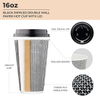16 oz Disposable Coffee Cup Insulated Corrugated Double-walled Paper Cup with Lid Black and White Geometry Hot Drink Coffee Cup