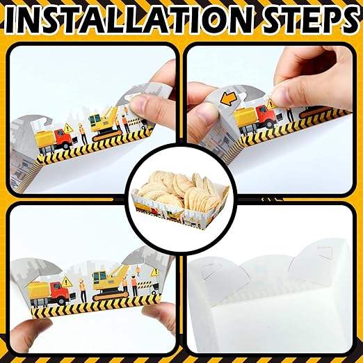 Packs Disposable Construction Decoration Birthday Party Paper Food Service Tray Licensed Food Paper Boat (Construction)