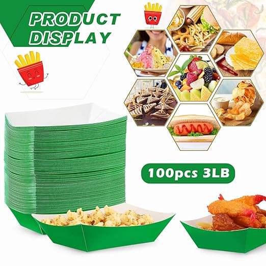 3-pound Paper Food Trays Disposable Nachos Trays Burritos Licensed Christmas Party Supplies Kraft Paper Boat (Green)