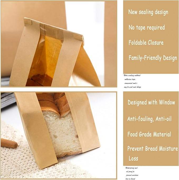 Paper Bread Bags With Window for Homemade Bread Tin Label Baking Bag for Packing and Storage of Baked Goods Custom Bread Bags