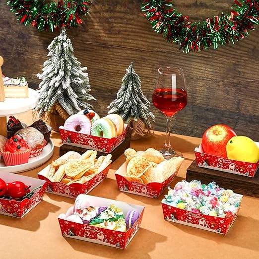 Packs of Christmas Party Supplies Christmas Plates, Paper Food Trays, Paper Food Boats, Licensed Food, Condiments, Carnival