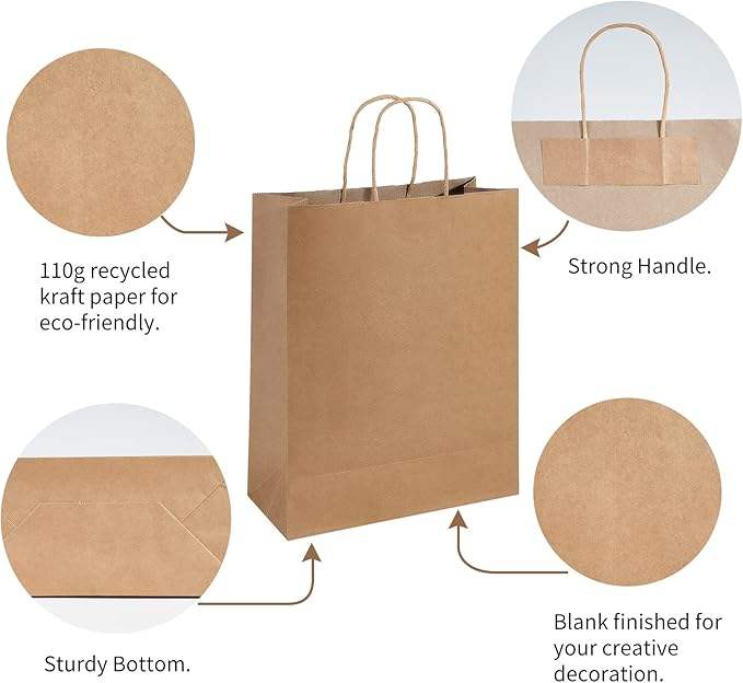 Brown Kraft Paper Shopping Bag with Handle Loose Bulk Gift Bag for Weddings Birthdays for Special Occasions