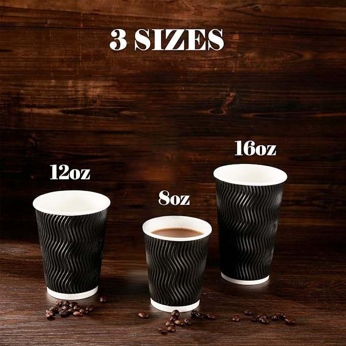 Black Disposable Coffee Cups Insulated Corrugated Paper Corrugated Wall Cups for Hot or Cold Drinks Coffee Cup