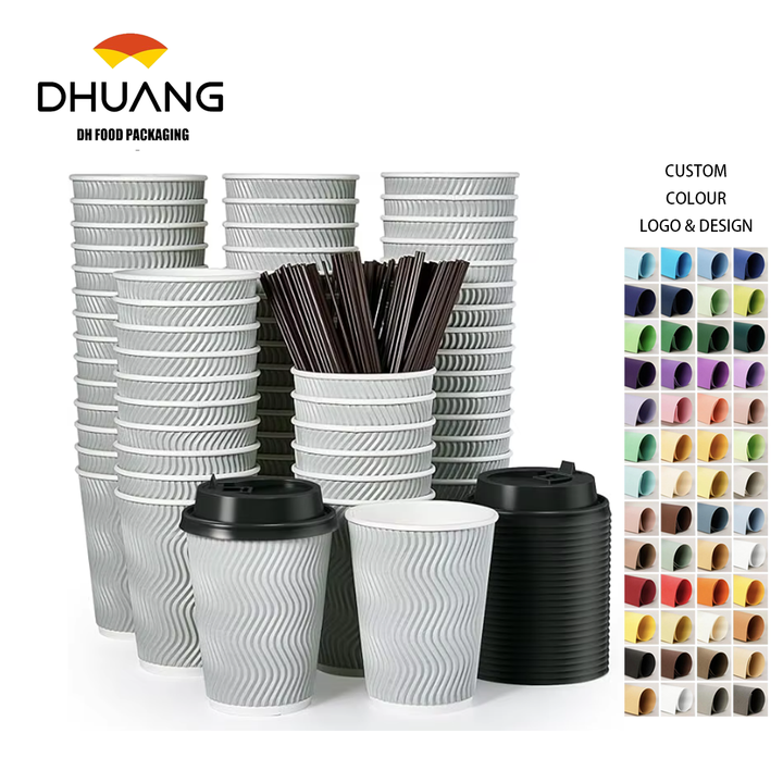 Disposable Insulated Corrugated Coffee Cups with LIDS and Straws for Tea Hot Chocolate and Beverages Coffee Cup