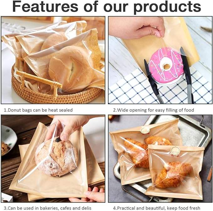 with Window Paper Sandwich Bag Doughnut Bag for Snack Cookie Packaging Custom Bread Bags