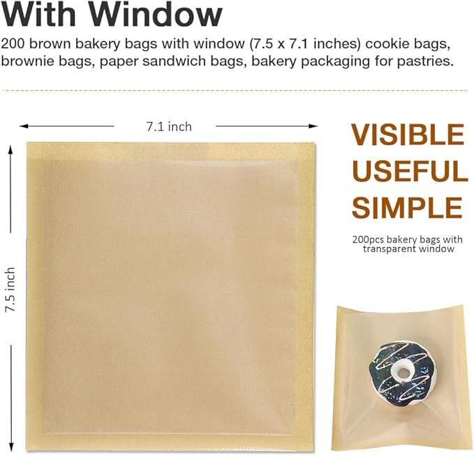 Bread Bag with Window Paper Doughnut Bag for Baked Goods Cookies Snacks Candy Sandwiches Custom Bread Bags