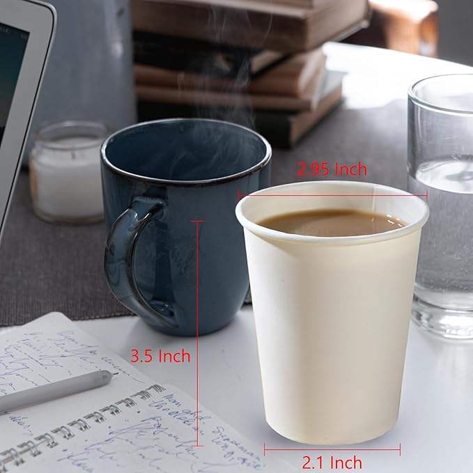 150 Packs of 8oz Paper Cups, 8oz Disposable White Hot Coffee Paper Cups