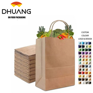 Custom Eco-Friendly Brown Kraft Paper Bags Ribbon Free Sample Food Promotion Christmas Craft Packing Personalized Your Own Logo
