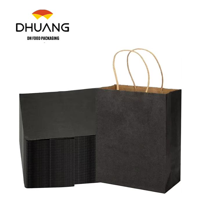 Wholesale Black Eco-Friendly Paper Bag with Handle for Crafts Rice Lunch Candy Packing Featuring Ribbon Accessory Gift-Giving