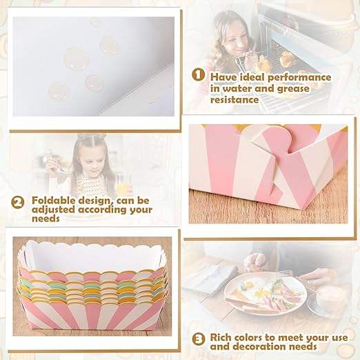 Pastel Paper Disposable Food Tray Pastel Party Kraft Food Boat 4 Color Stripes with Scallops Gold Foil Hot Dog Tacos Food Trays