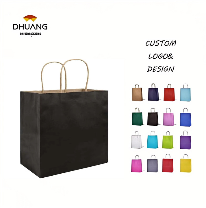 Gift Bags Black Kraft Paper Bags Handle Bulk Take-out Grocery Retail Shopping Businesses and Parties