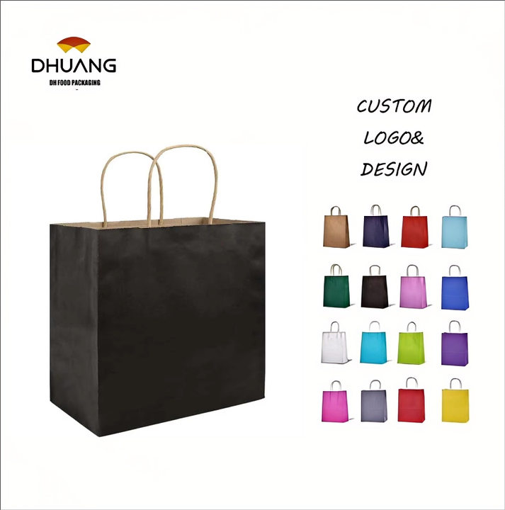 Gift Bags Black Kraft Paper Bags Handle Bulk Take-out Grocery Retail Shopping Businesses and Parties